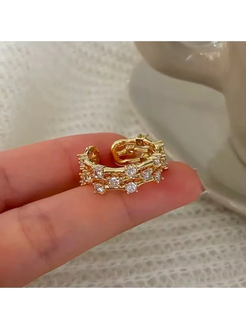 Gold Pave Link Open Ring